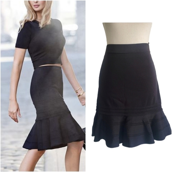 Ivanka Trump Black Ruffle Bandage Skirt - Picture 1 of 8